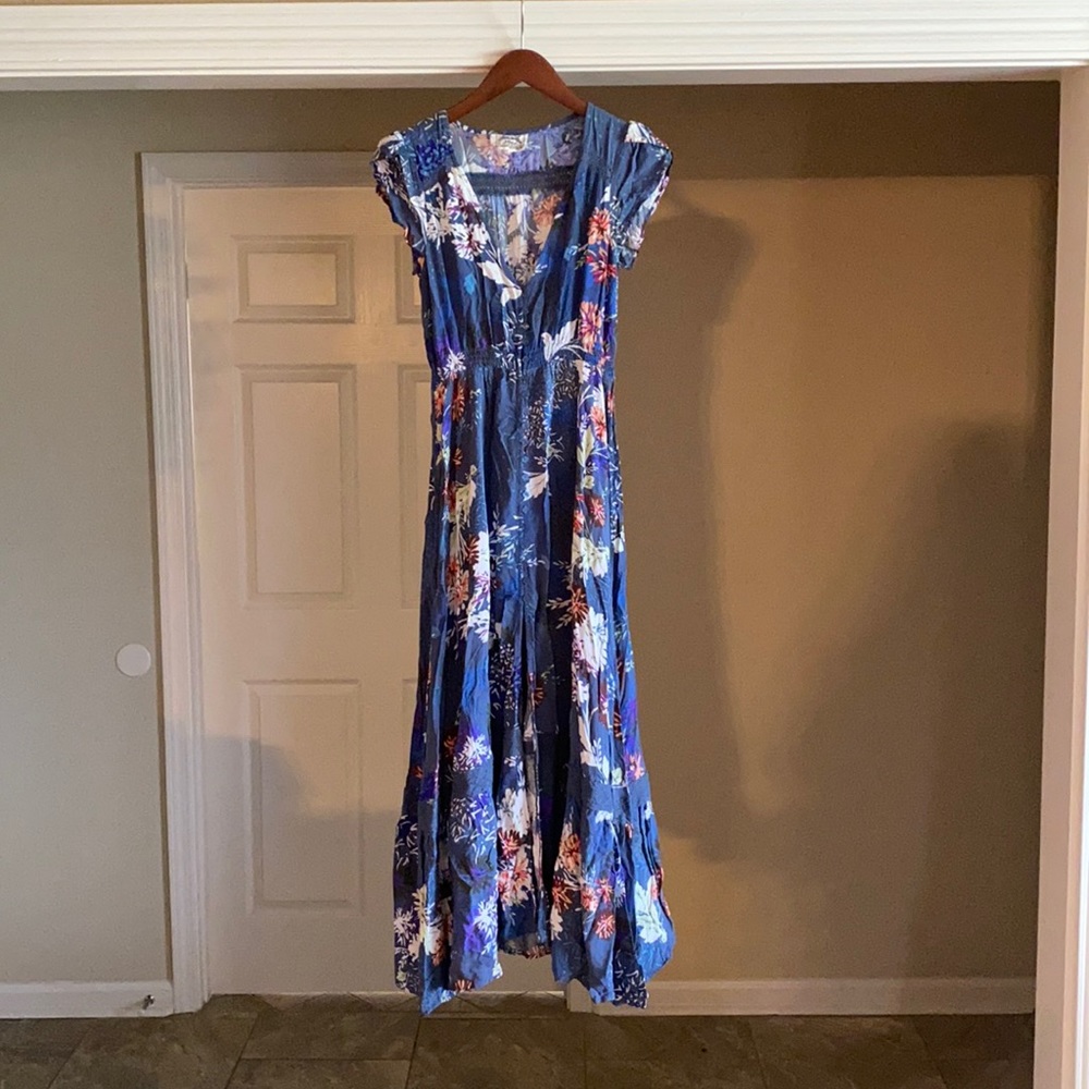 Jaase blue floral button-up maxi dress